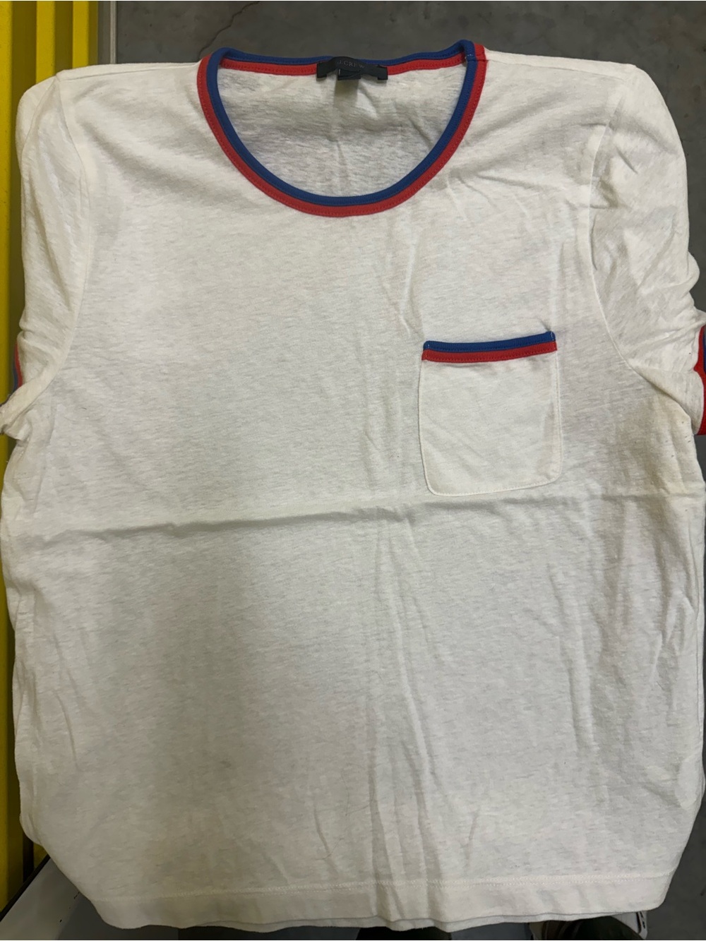 Madewell White Short Sleeve Tee with Blue and Red Trim